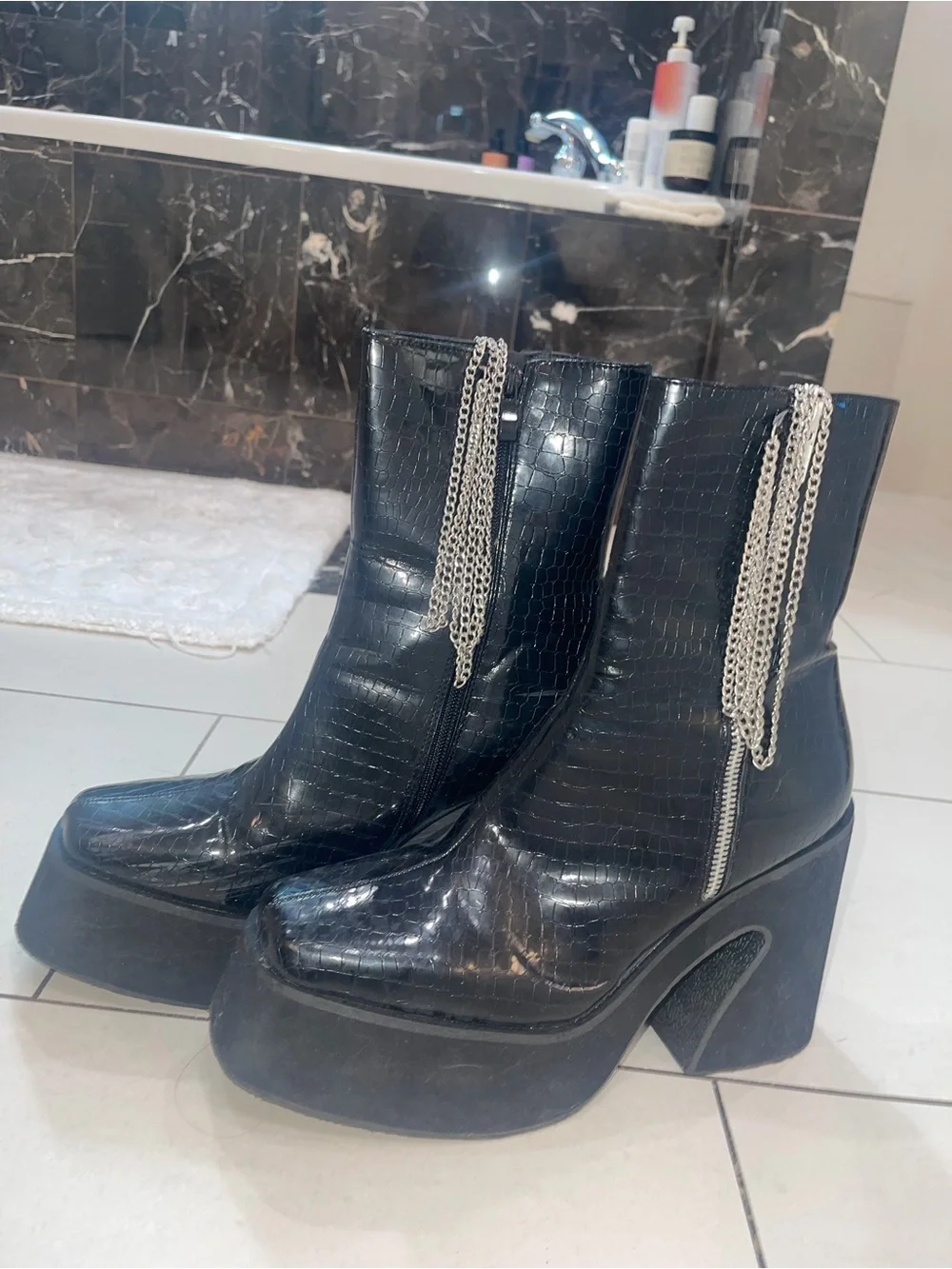 Dolls Kill Arnor Croc Chain Platform Boots Black Size 9